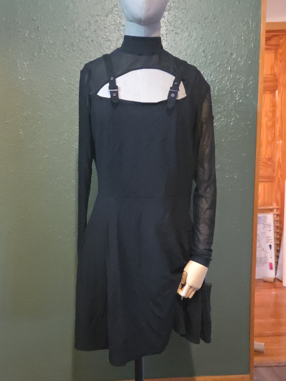 Hot Topic Skater Dress With Mesh Sleeves And Buckles